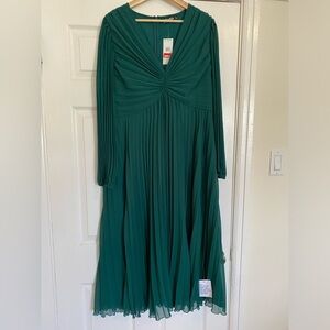ASOS Curve Chiffon US 14 emerald green pleated empire waste dress.